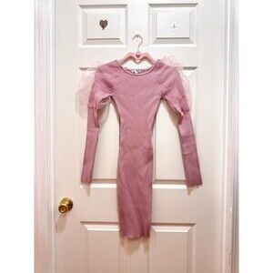 NWOT Fashion Nova Pink Ribbed Knit Sweater Dress Long Slv/ Mesh Puff Slv XS New